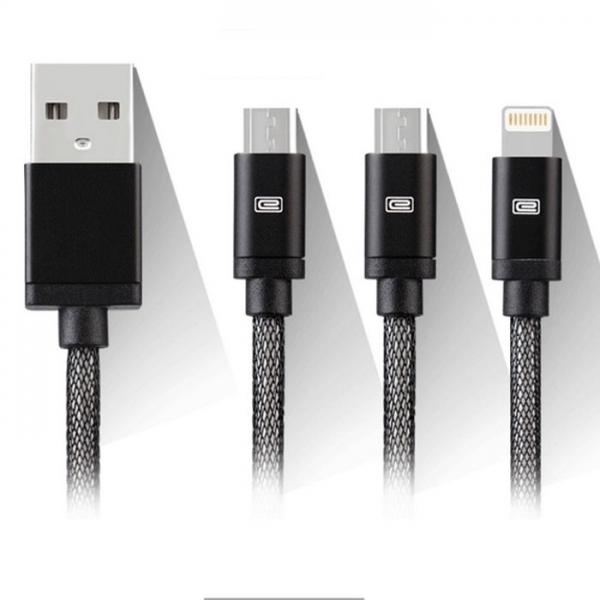 Earldom 3-in-1 USB Charge Cable w/ Dual 8pin & Micro USB ET-867 Black
