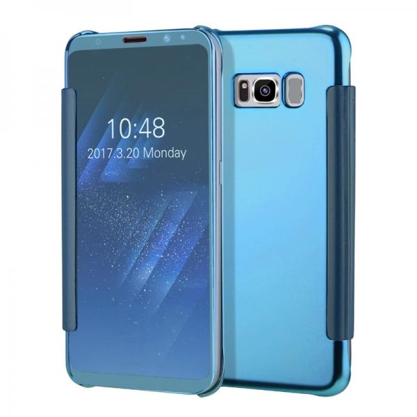 Electroplating Acrylic Mirror PC Smart Sleep Flip Case for Samsung Galaxy S8 Light Blue