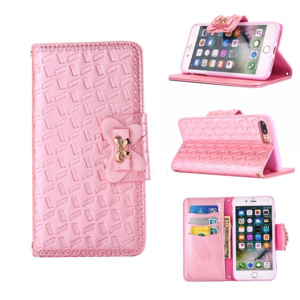 Embossed Belt Butterfly Buckle Holder Leather Case for iPhone 7 Plus Pink