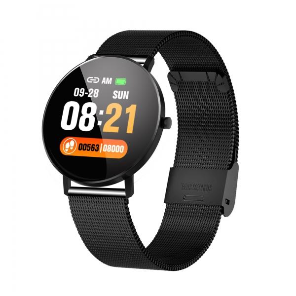 F25 Full Touch Screen Waterproof Heart Rate Blood Pressure Monitoring Health Reminder GPS Trajectory Fitness Tracker Smart Sports Bracelet Steel Band for IOS 9.0 Android 4.4 & above - Black