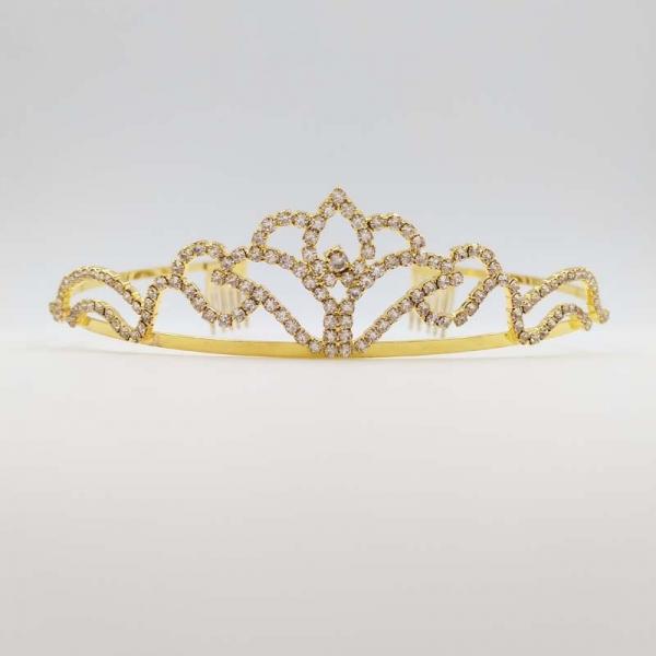 Flower Shaped Rhinestone Headband Crown Tiara Hair Comb SZ8 Golden