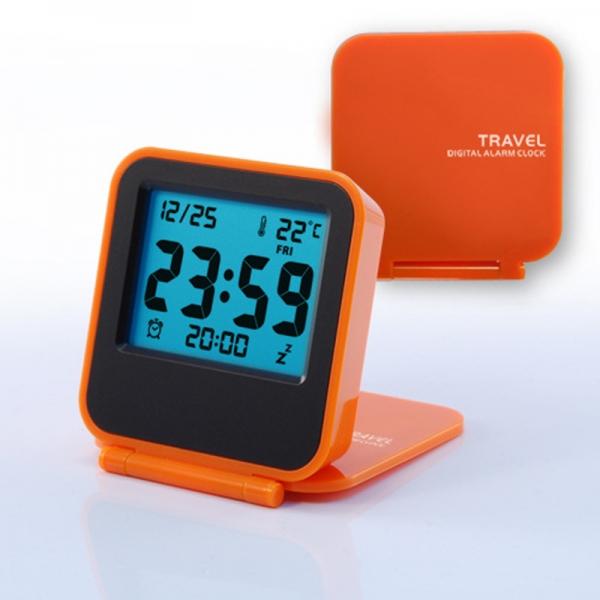 Foldable LCD Digital Travel Desk Alarm Clock Snooze Date Thermometer Orange