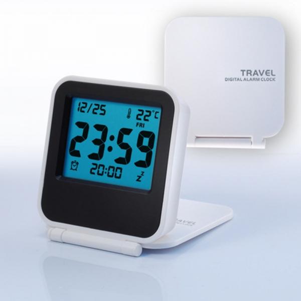 Foldable LCD Digital Travel Desk Alarm Clock Snooze Date Thermometer White