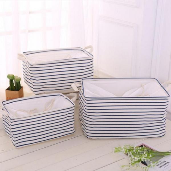 Foldable Stripe Cloth Laundry Storage Basket - S 36*24*19cm