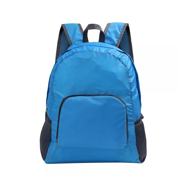 Folding Casual Shoulder Bag Men Women Zipper Soild Nylon Travel Backpack - Blue