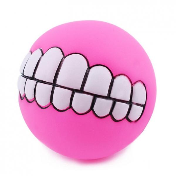 Pet Dog Ball Silicone Teeth Shaped Fetch Ball w/ Chewing Squeaky Sound Pink