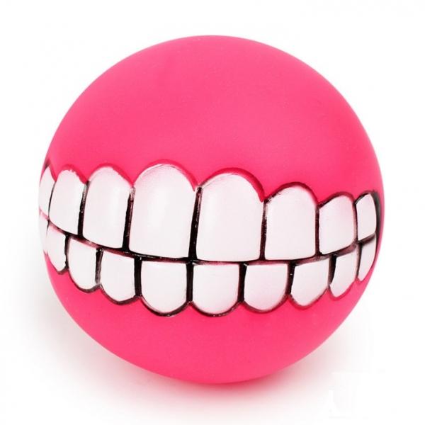 Pet Dog Ball Silicone Teeth Shaped Fetch Ball  Chewing Squeaky Sound Rose Red
