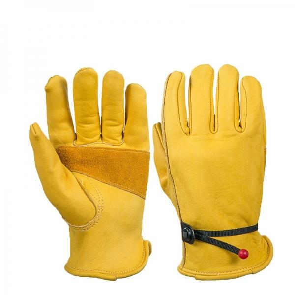 Garden Gloves Yellow Cowskin Working Leather Security Safety Workers - L