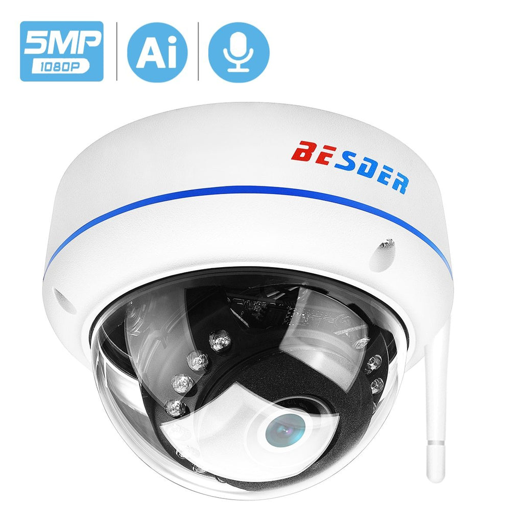H.265 5MP 1080P HD Vandal-proof IP Camera Wifi P2P TF Card Slot CCTV Dome Camera Wireless Wired Audio Recorded Security Camera