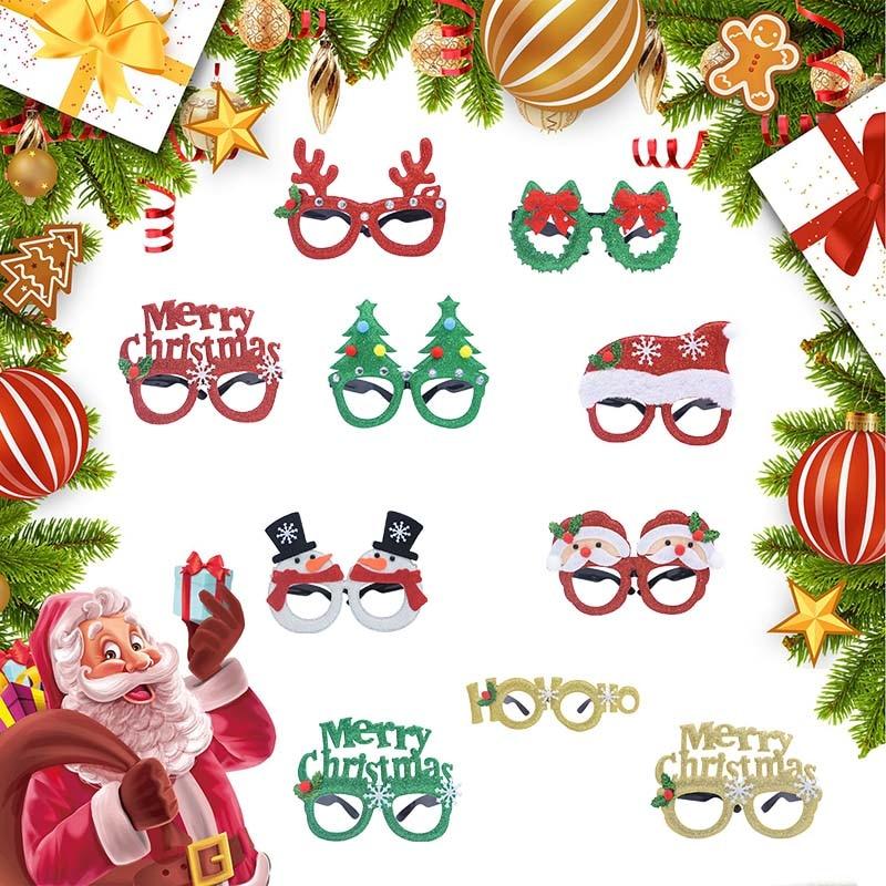 10pcs Merry Christmas Santa Claus Snowman Frame Toy Glasses for Kids Adults Christmas Party Decorations 2021 New Year Decor
