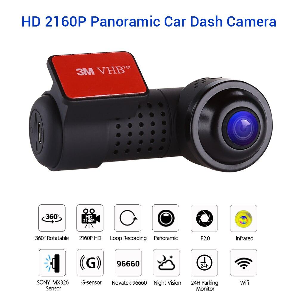 4K 2160P Mini 360° Panorama Car DVR Sony IMX326 Camera Novatek 96660 Recorder Wifi HD Night Vision 24 Hours Parking Monitoring
