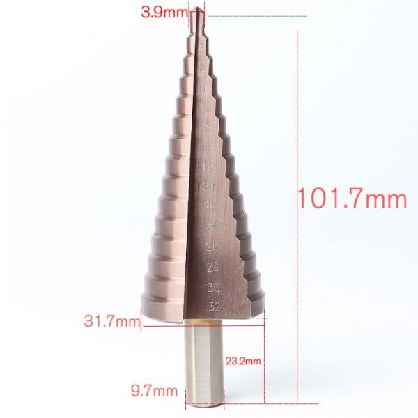 HSS-CO M35 Straight Slot Shank Spiral Groove Step Drill Bit Metal Cone Step Drill Bit Stainless Steel Hole Saw Hole Cutter & 4-32mm