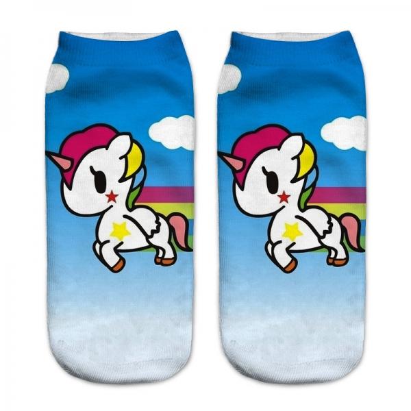 Harajuku Angle Horse Unicorn Cartoon Animals 3D Print Low Cut Ankle Socks - #3