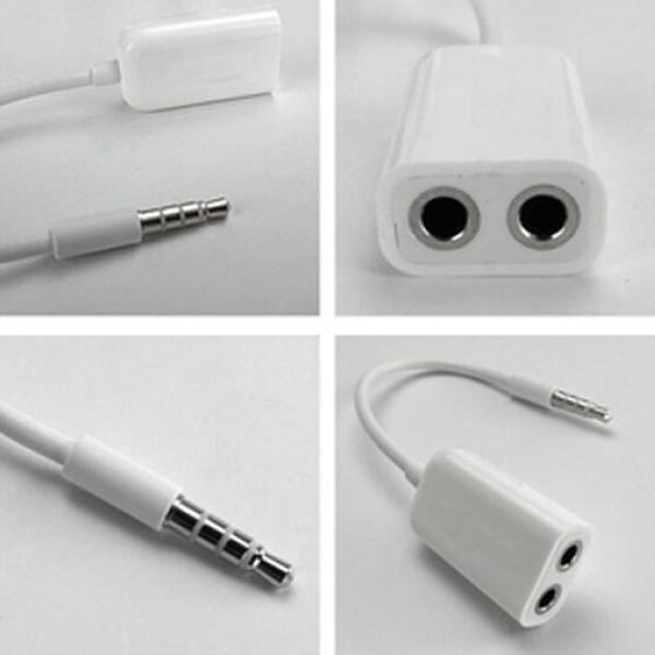 Headphone Splitter Adapter for iPod/iPhone/iPad/MP3/cellphone White