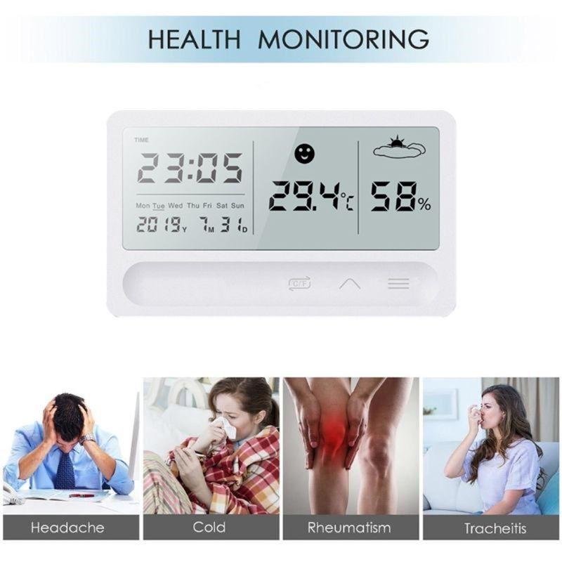 High Precision Hygrometer Thermometer Clock Temperature Humidity Meter Tester Weather Station Calendar&Clock Alarm Rechargeable