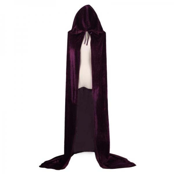 Hooded Velvet Cloak Full Length Long Cape for Halloween Cosplay Costumes - Purple M