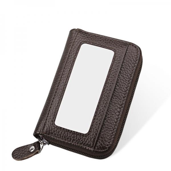 Horizontal Style Unisex Leather Capacity Card Holder Portable Change Bag Coffee