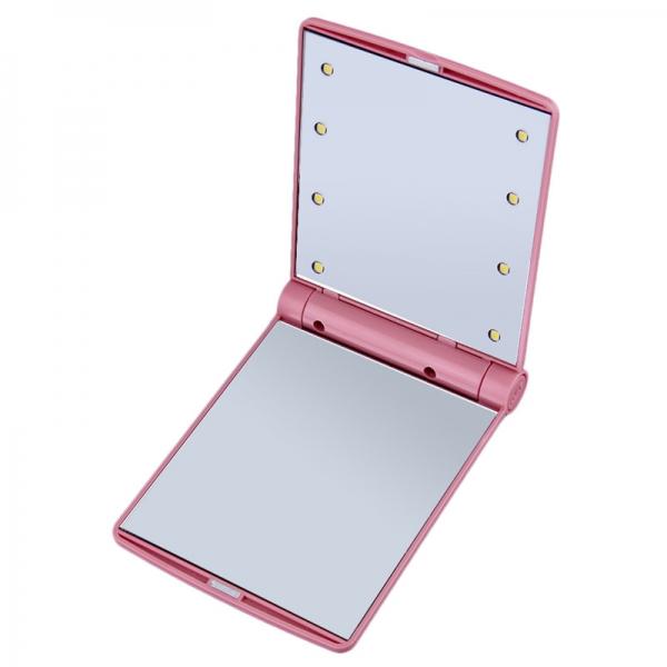 Hot Portable LED Mirror Makeup Cosmetic 8 LED Lights Lamps Folding Compact Pocket Mirror Pink