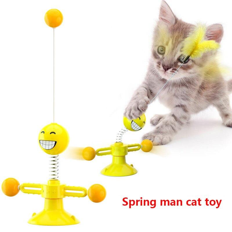 Hot Style Spring Man Cat Toys Play Turntable Entertain The Cats Feather And Ball Sucker Pet Toys