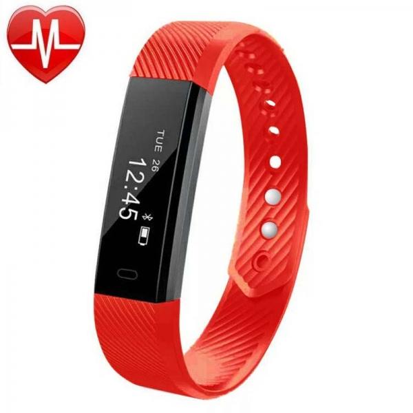 ID115HR Smart Watch Fitness Tracker Heart Rate Sleep Monitor Bracelet Red