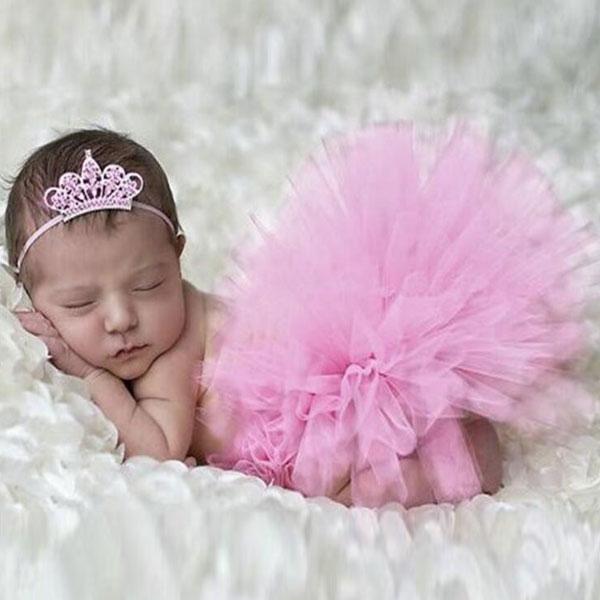 Infant Tutu Design Costume Outfit Newborn Baby Bubble Skirt Photography Props with Crow Pink