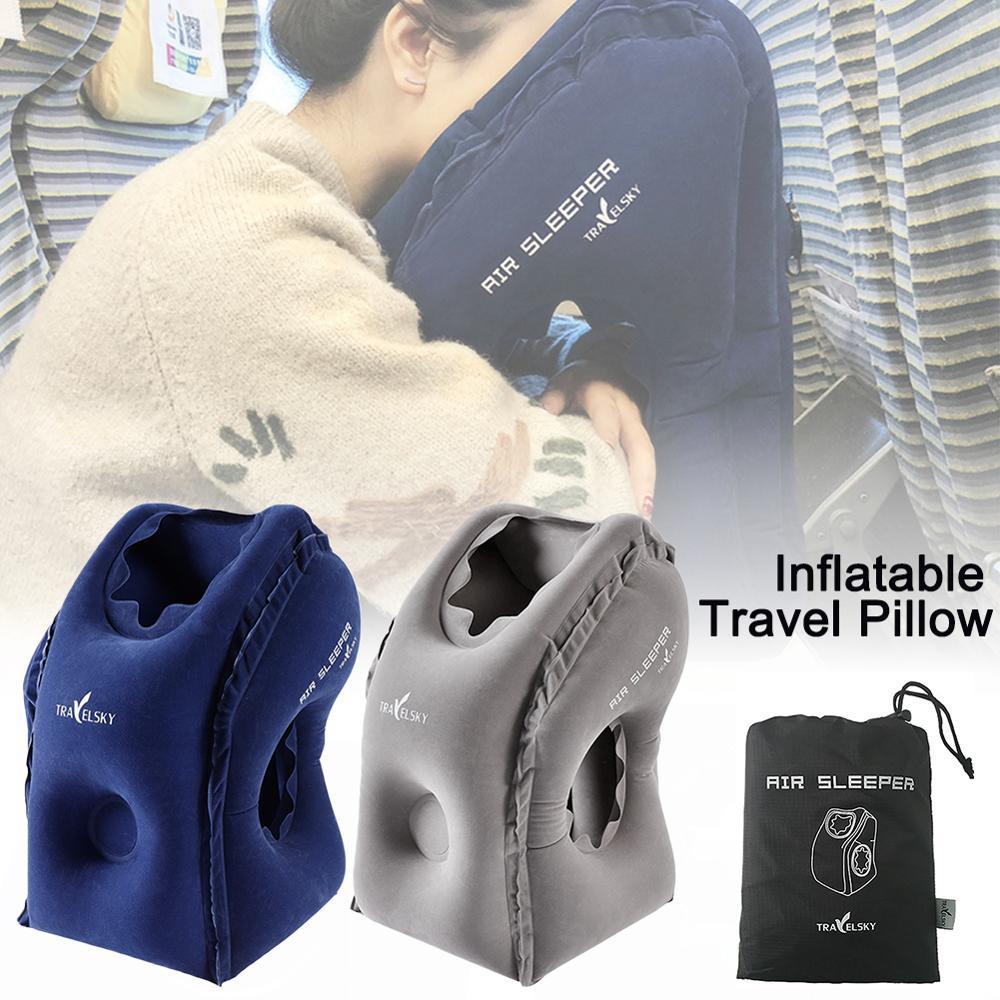 Inflatable Air Pillow Travel Pillow Air Bolster Comfortable Sleep Plane Car Soft Cushion Trip Foldable Office Desk Nap Pillow