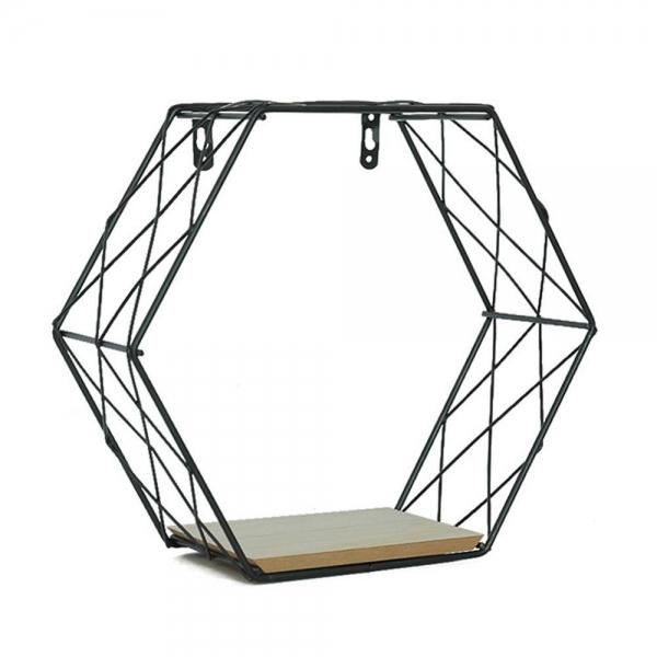 Iron Hexagonal Mesh Hanging Wall Storage Rack European Style Display Shelf Home Decoration - Black & L Size