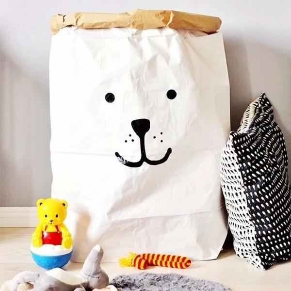 Cartoon Animal Pattern Kraft Paper Bag Kids Toys Organizer 2# Smiling Bear