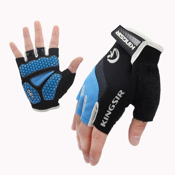 Kingsir Professional Cycling Men Women Half Finger Mittens Breathable Gloves with GEL Pad Blue L