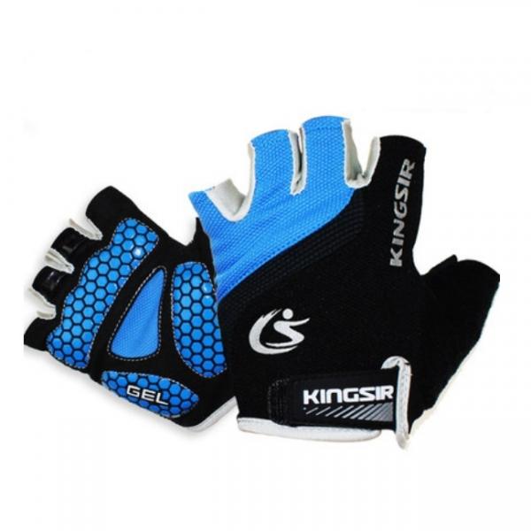 Kingsir Professional Cycling Men Women Half Finger Mittens Breathable Gloves with GEL Pad Blue M