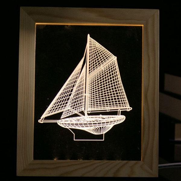 3D LED Sailing Wooden Photo Frame Table Lamp Creative USB Night Light