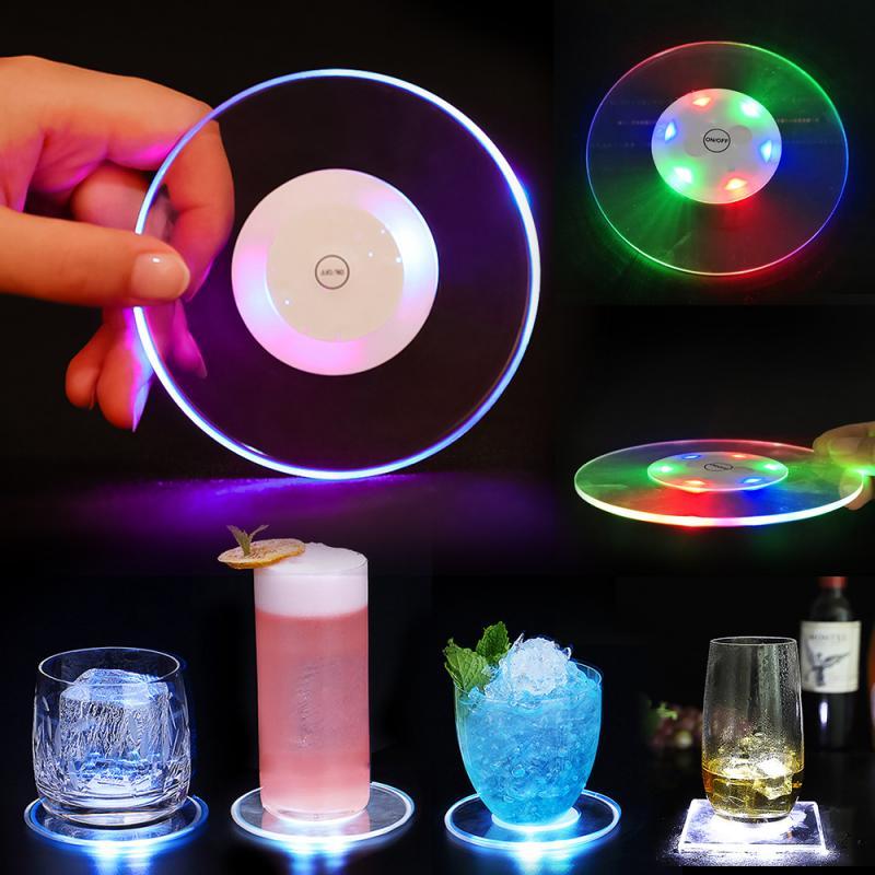 LED Light Coaster Crystal Cup Mat Coffee Tea Cup Wine Glass Bottle Coaster Night Cup Mat Bar Party Drink Decor Lighting Base