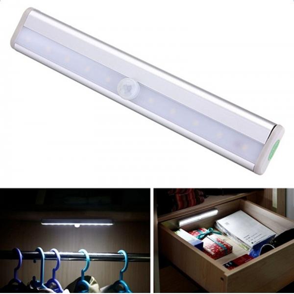 10 LED PIR Motion Sensor Cabinet Closet Light - White Light