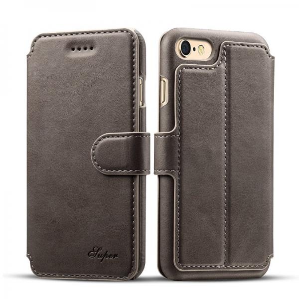 Leather Wallet Flip Back Cover Case w/ Card Cases for iPhone 8/7 Gray