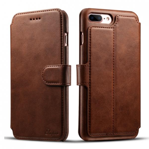 Leather Retro Wallet Cover Back Case w/ Card Cases for iPhone 8/7 Plus Brown