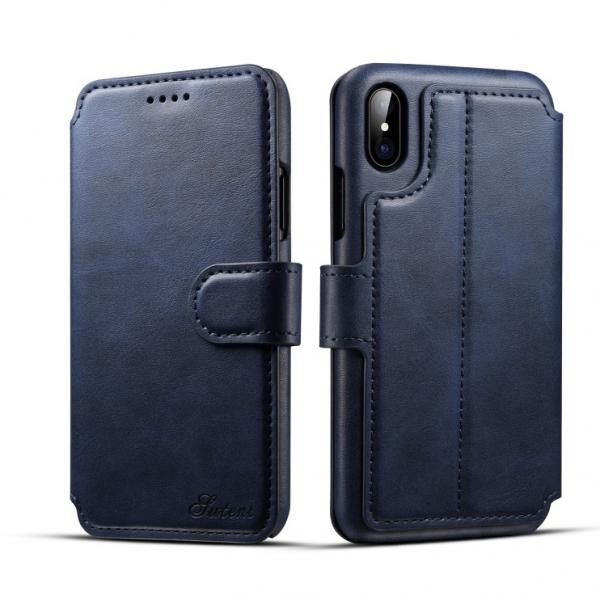 Leather Flip Wallet Cover Back Case w/ Card Cases for iPhone X Blue