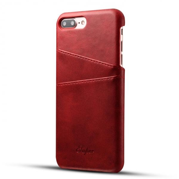 Leather Phone Back Case for iPhone 8/7 Plus With Card Cases Red