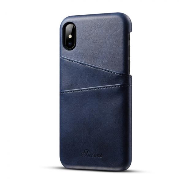 Slim Leather Phone Back Case With Card Cases for iPhone X Blue