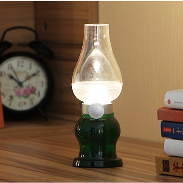 Led Lamp USB Rechargeable Blowing Control Kerosence Candle Night Light Desk Table Lamp Green