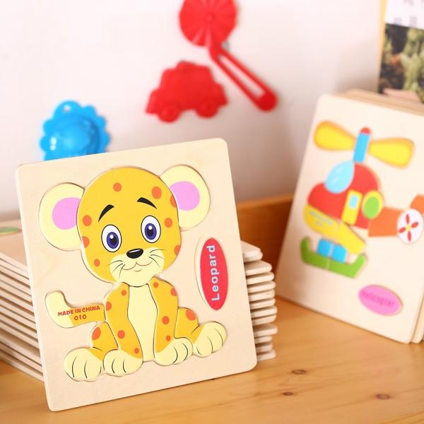 Leopard Shaped Wooden Puzzle Block Cartoon Educational Toy Multicolor