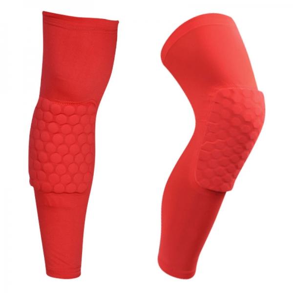 Long Honeycomb Style Sport Safety Crash Protective Knee Pad - Red M