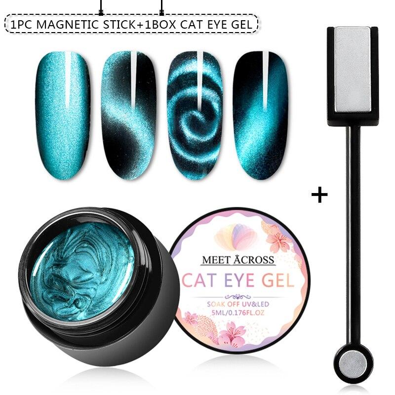 MEET ACROSS 5D Chameleon Magnetic Gel Nail Polish Jade Effect Cat Eye Gel Soak Off UV Gel Varnish Magnet Needed