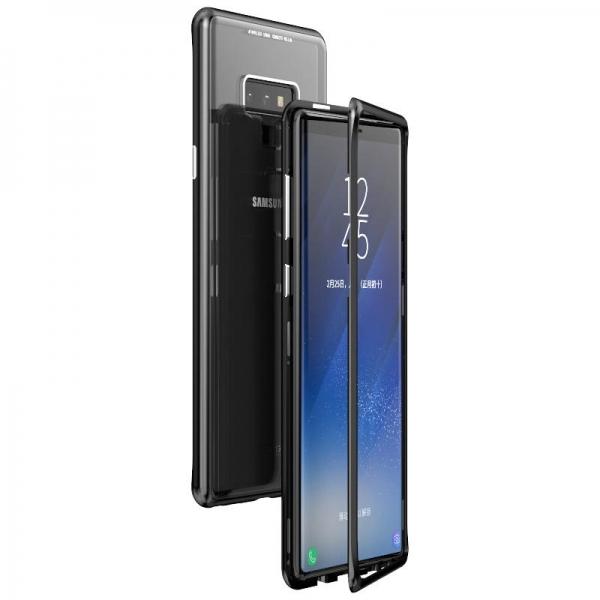 Magnetic Adsorption Aluminum Tempered Glass Protective Case For Samsung Galaxy Note 9 - Black