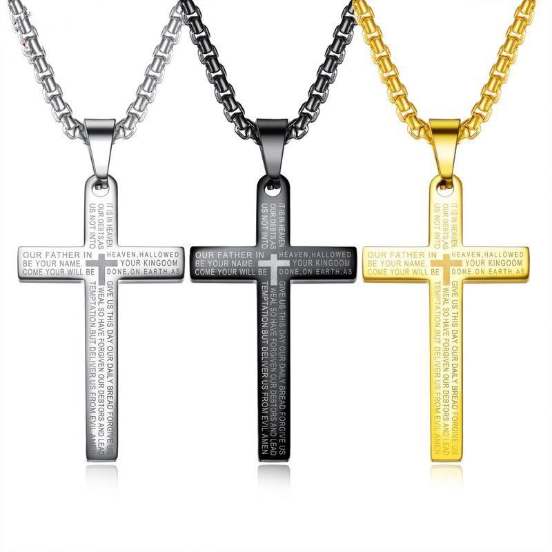 Retro Cross Scripture Necklace World Popular Pendants Vintage Accesorries Necklace For Men Women