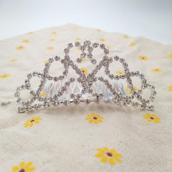 Medium Rhinestone Crown Tiara Hair Comb 9 M9 Silver - stringsmall