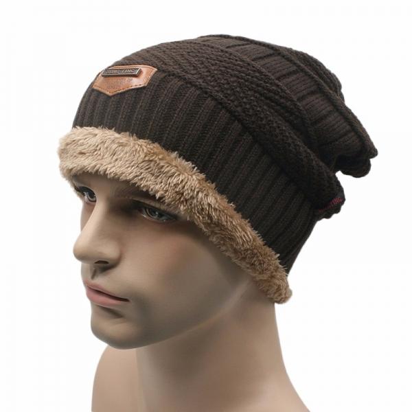 Men's Winter Camping Ski Hat Beanie Baggy Warm Wool Knitted Cap Coffee