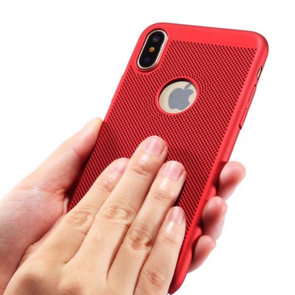 Ultra Thin Shockproof Case Breath Mesh Hole Cover For iPhone X Red