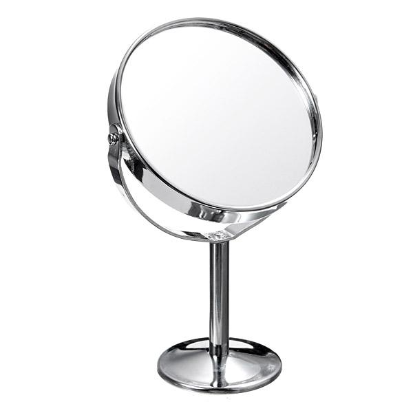 Metal Double Sided Round Makeup Cosmetic Mirror with 1:2 Magnification and Regular Imaging Small Size Silver