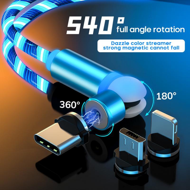 3in1 Charging Cable rotation Magnetic Data Cable 540 Degree Spherical Rotating Streamer For iPhone Samsung Xiaomi ect