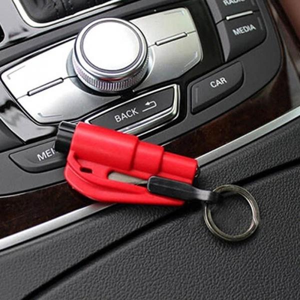 2 in 1 Mini Self-rescue Emergency Keychain Car Escape Hammer Window Breaker Random Color